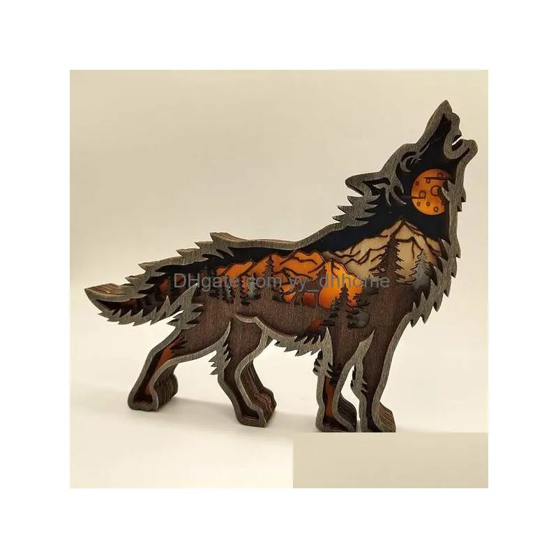 howl wolf craft sculpture figurine laser cut wood material home decor gift art crafts forest animal table decoration wolf statues ornaments room