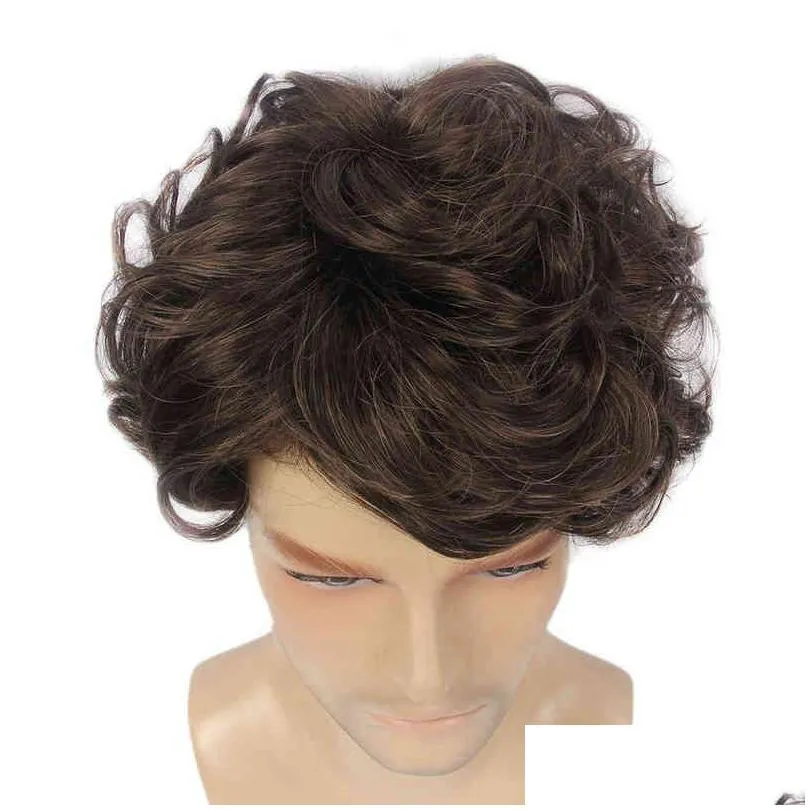 nxy wigs brown natural curl mens men chemical fiber mechanism fashion short 220527