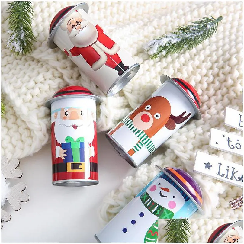 metal round child gift case pillar shape candy jar christmas santa claus candies box hot selling 4 78qy j1