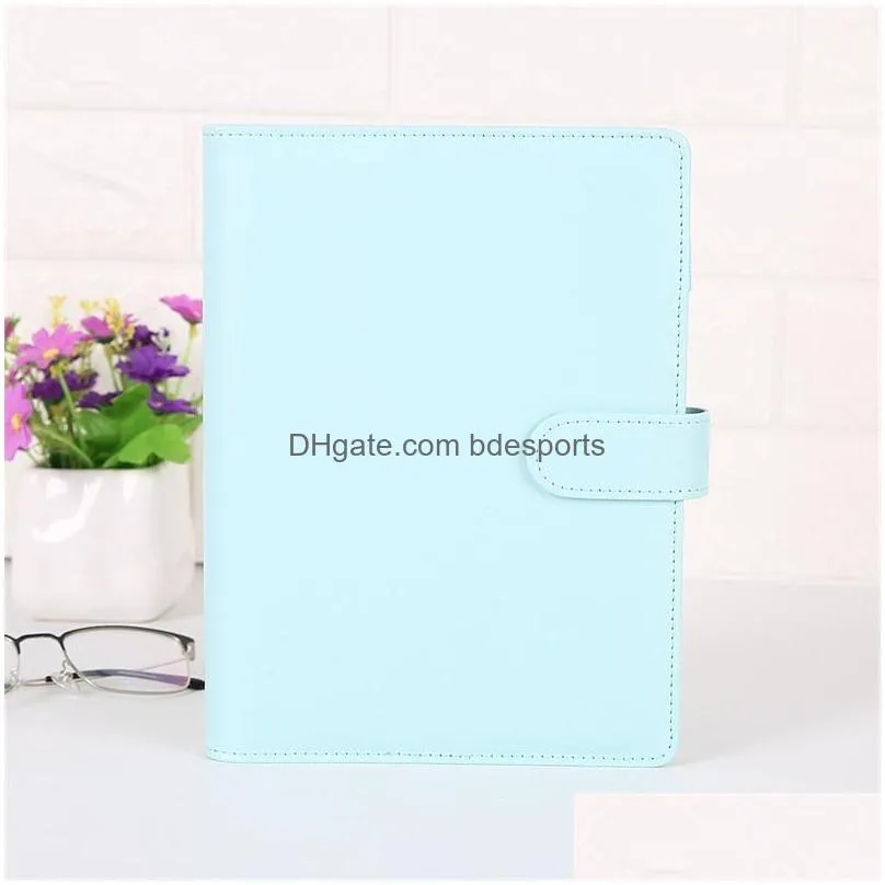 a6 pu leather notebook empty binder macaron color 19*13cm refillable 6 ring binder a6 filler paper magnetic buckle closure custom
