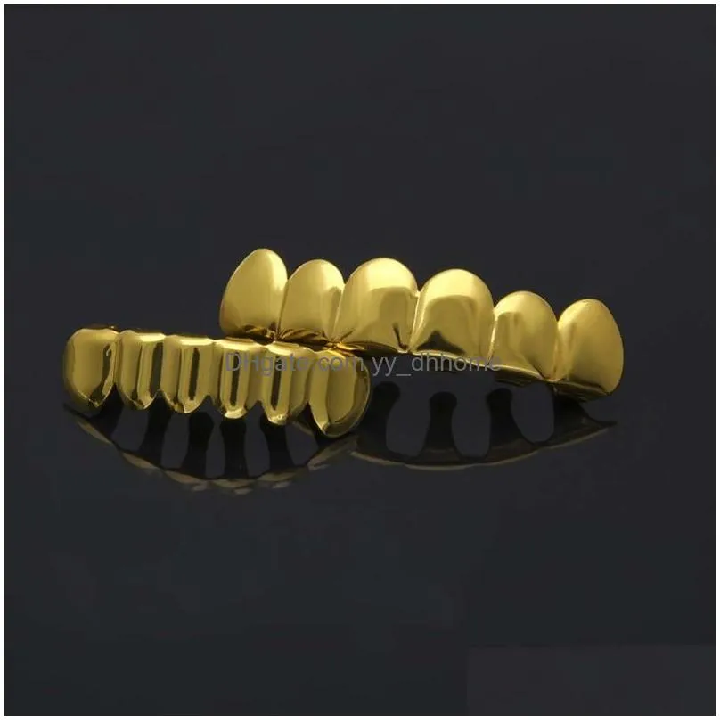 gold plating teeth grillz glaze gold grillz teeth hip hop bling jewelry for men body piercing jewelry 