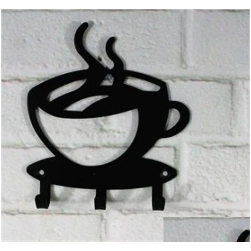 coffee cup black 3 hook metal key holders hooks rack hanger organizer home wall decorate 6fl uu