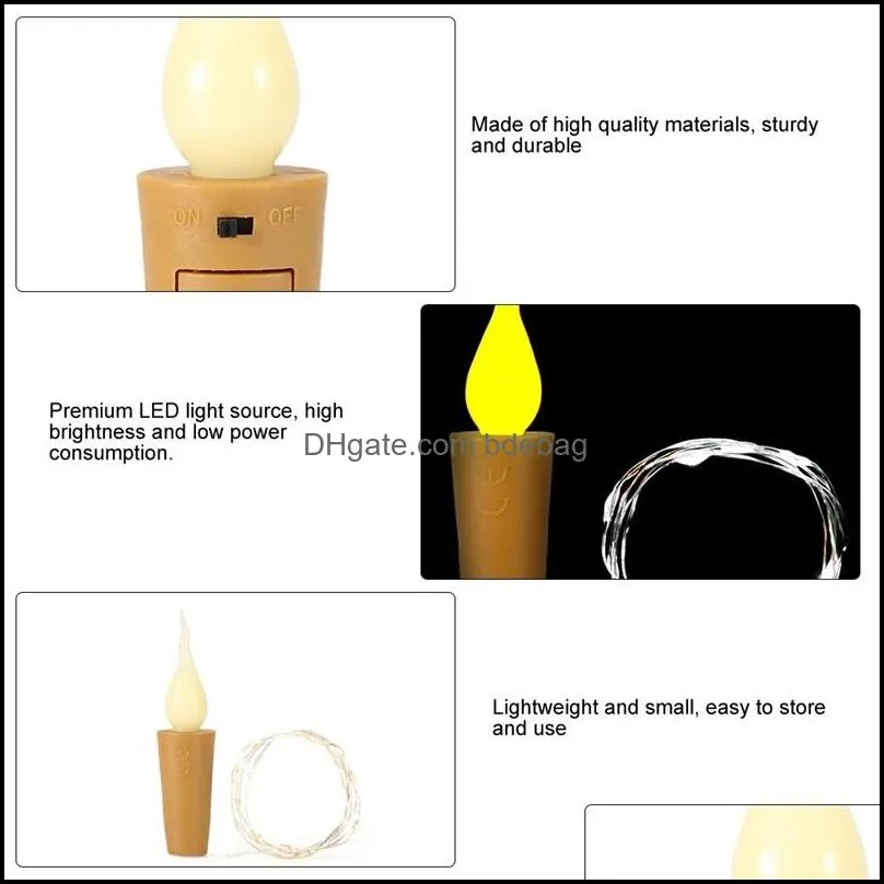 10 20 led bottle stopper light string candle shape decorative copper wire lamp party lanterns for wedding christmas holiday decoration 4