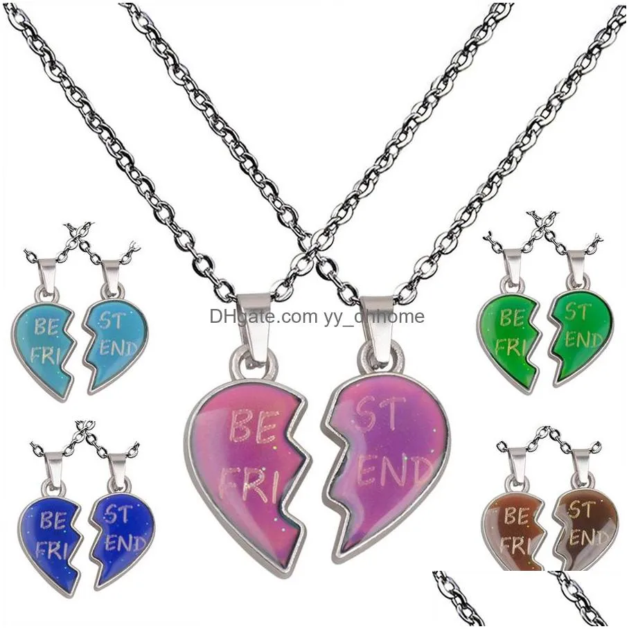 combination friend broken heart necklace pendant mood color changing temperature sensing necklaces women children fashion jewelry