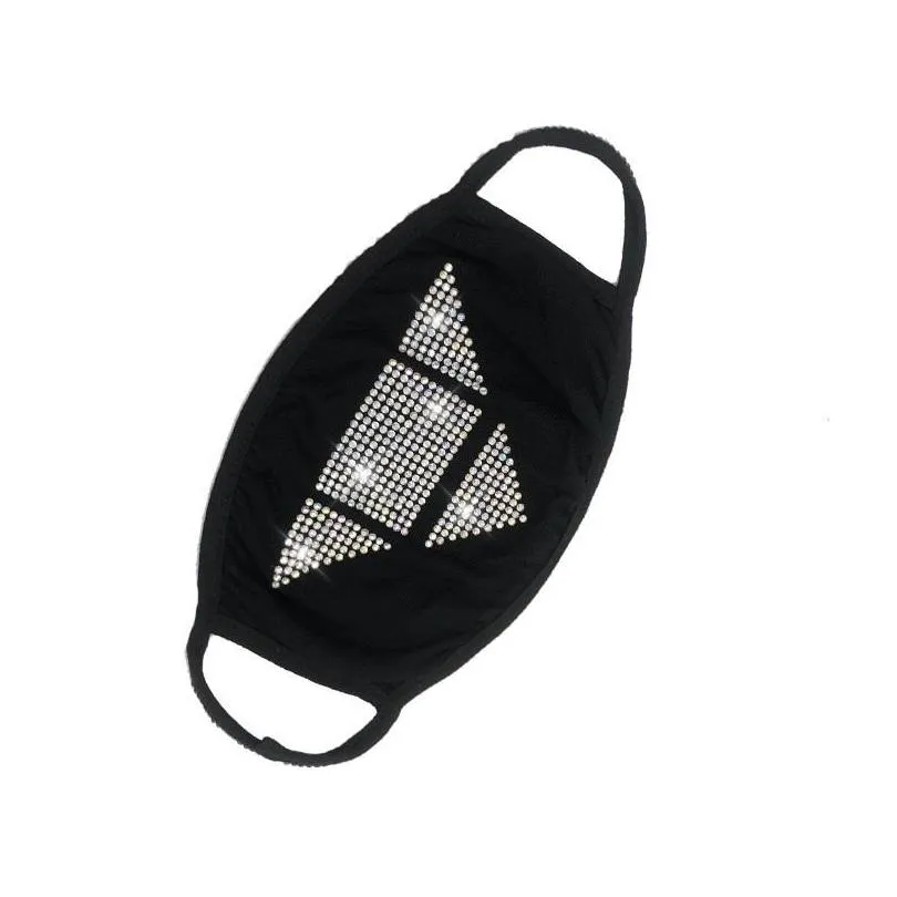 black breathable reusable cotton mascarilla protect mouth respirator anti dust face mask rhinestone crystal custom made women
