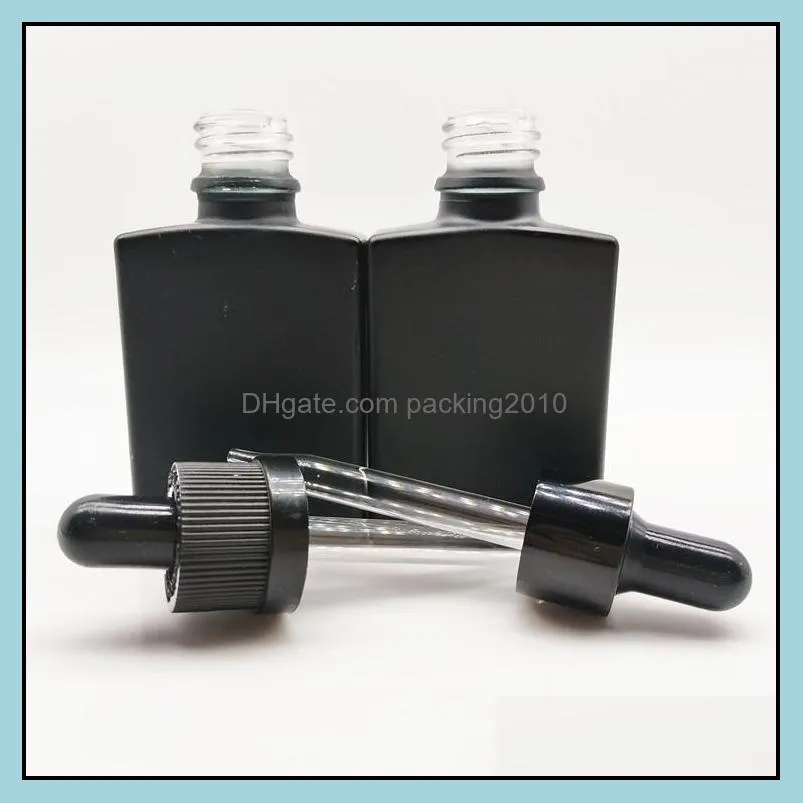 30ml frosting essential oil bottle solid black pipette dropper square perfume liquid glass packing bottles rectangular new 1 1yb m2