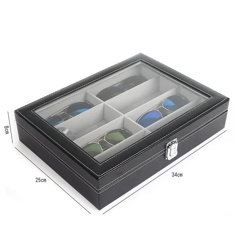 eight grid glasses storage box cortex sunglasses display cases leather density board open lid design fashion black square 22hxc1