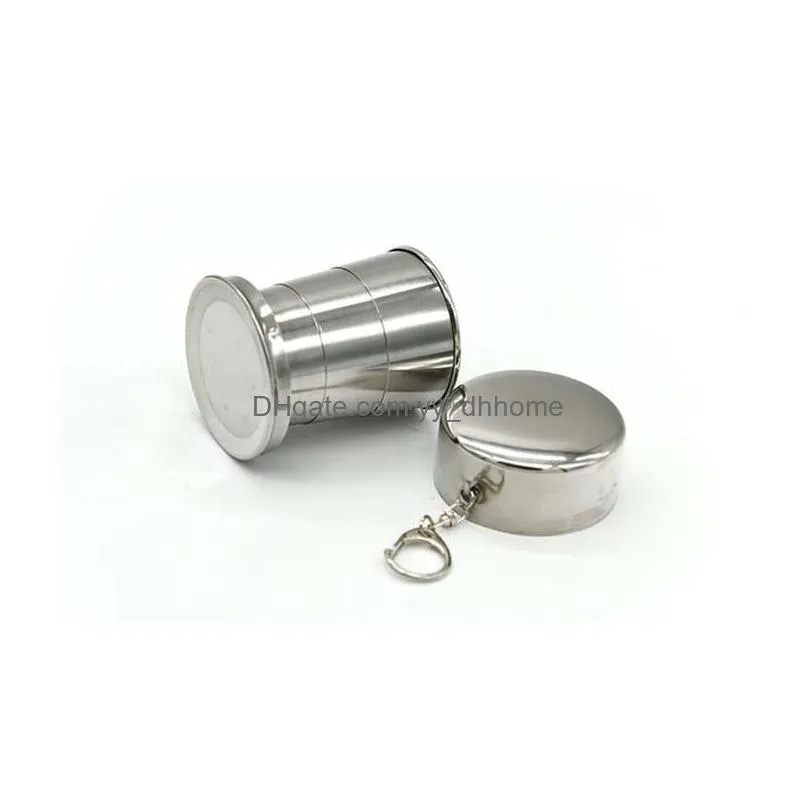 outdoor sport retractable travel cup stainless steel collapsible cup pocket cups with keychain hangs holder water bottle cups