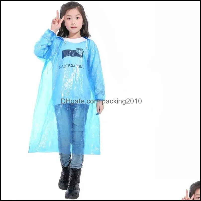 fashion child hooded disposable raincoat clear plastic emergency poncho rainwears stretchy cuff camp must rain wear color mix 1 8qh2