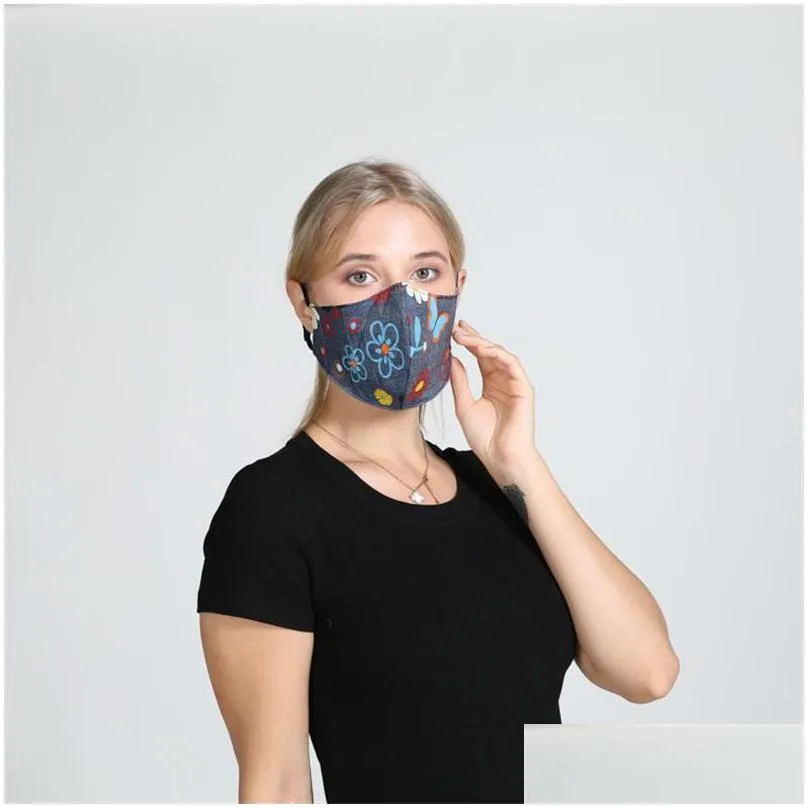 breathable washable reusable respirator blue flower masks dustproof pure cotton mouth mascherine no filters personality fashion 4 8wha