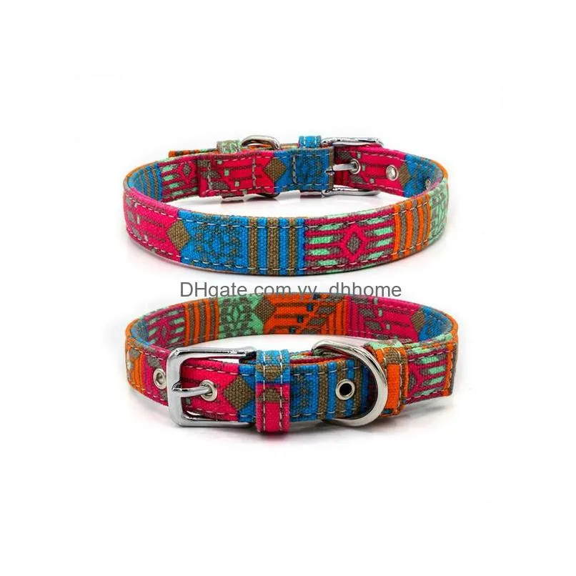 soft canvas colorful print dog collars adjustable pin buckle dog collar rings pet dog supplies