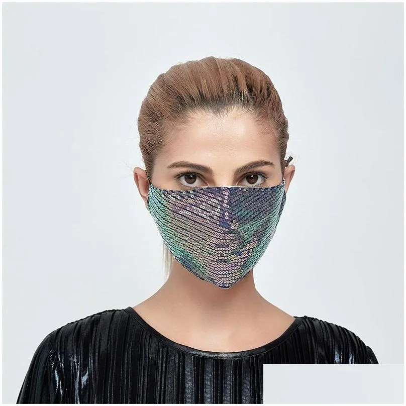 mermaid sequins breathable mascarilla earloop protective mouth respirator can put pm2.5 filter anti dust fashion face mask adult 4 6sm