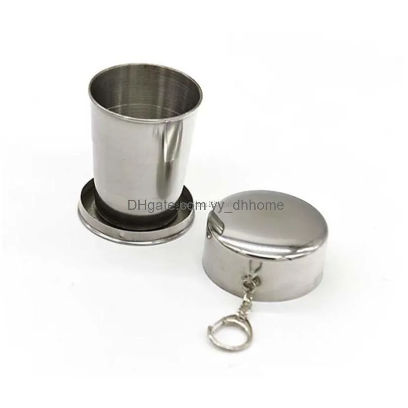 outdoor sport retractable travel cup stainless steel collapsible cup pocket cups with keychain hangs holder water bottle cups