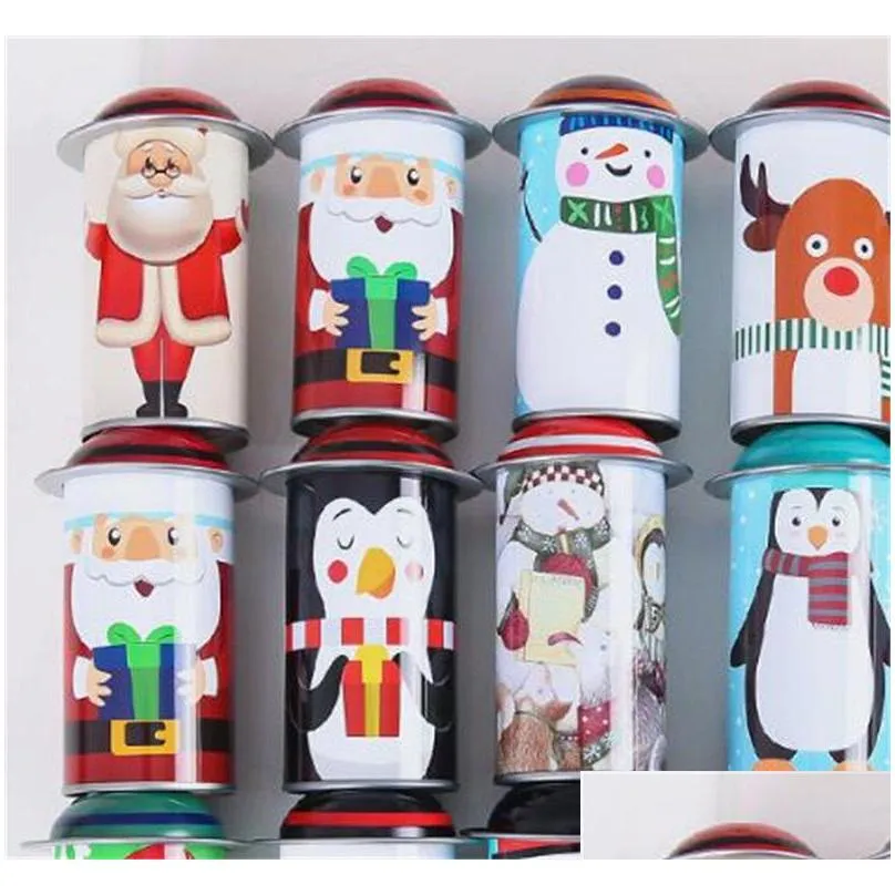 metal round child gift case pillar shape candy jar christmas santa claus candies box hot selling 4 78qy j1