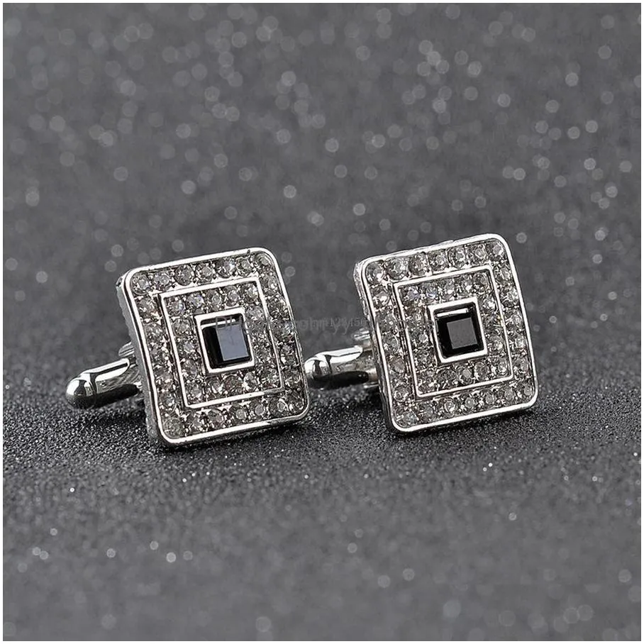 diamond cufflinks square gold formal shirts business suits cuff links button for men fashion jewelry