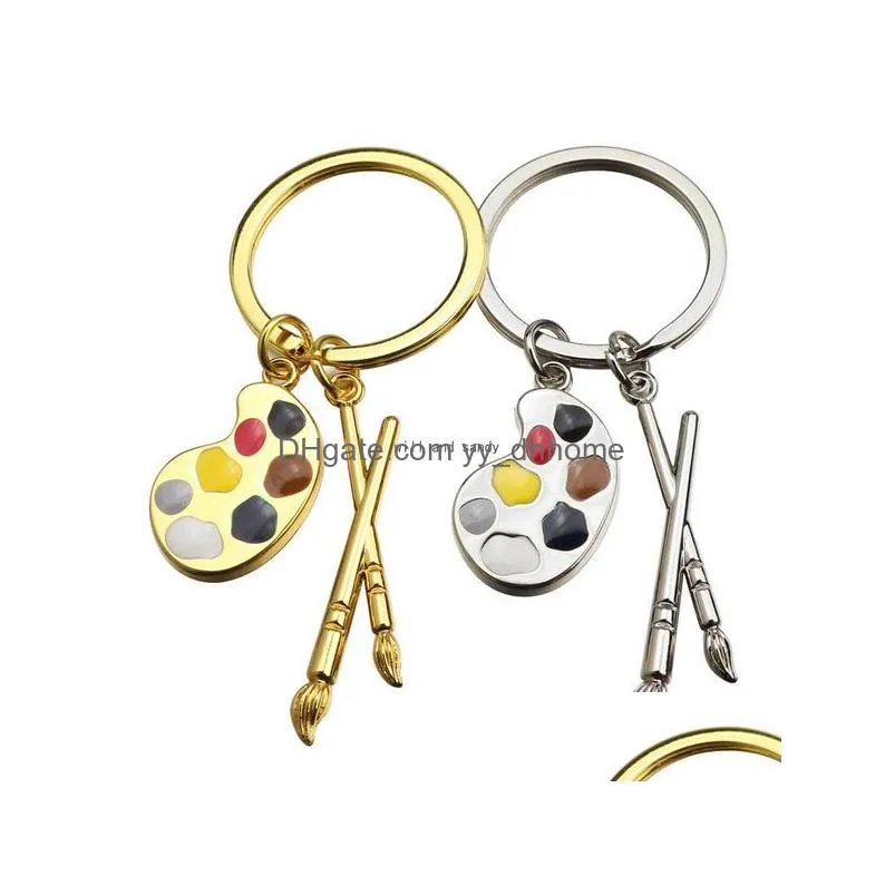metal enamel artist paint color palette key ring brush painter charm keychain bag hanging women men student fashion jewelry graduation