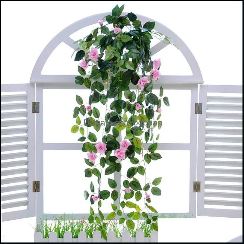 simulation artificial hang baskets flower fake rose vines wedding wall hanging foliage flowers home garden decor 10 35mh ii