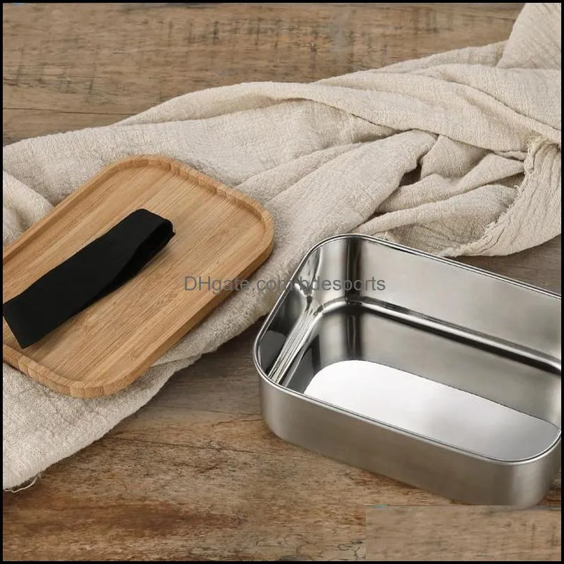 800ml stainless steel practical sushi container square lunch box with wooden lid simple student bento boxes 38ns e1