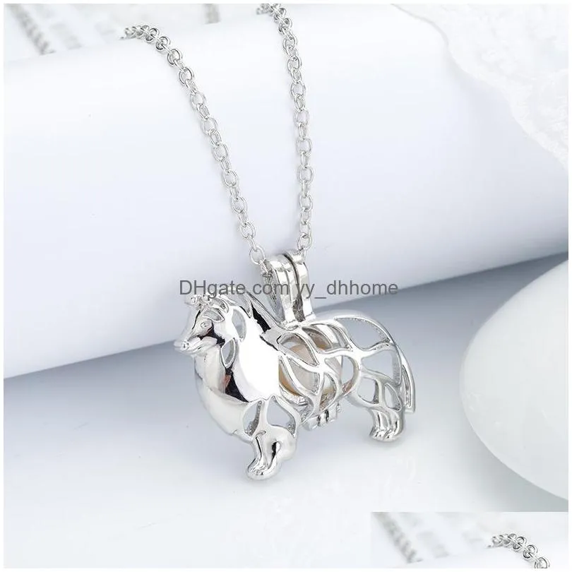 love wish pearl necklace cages locket hollow out oyster pearl heart pendant necklaces wolf dog bear elephant charm diy jewelry