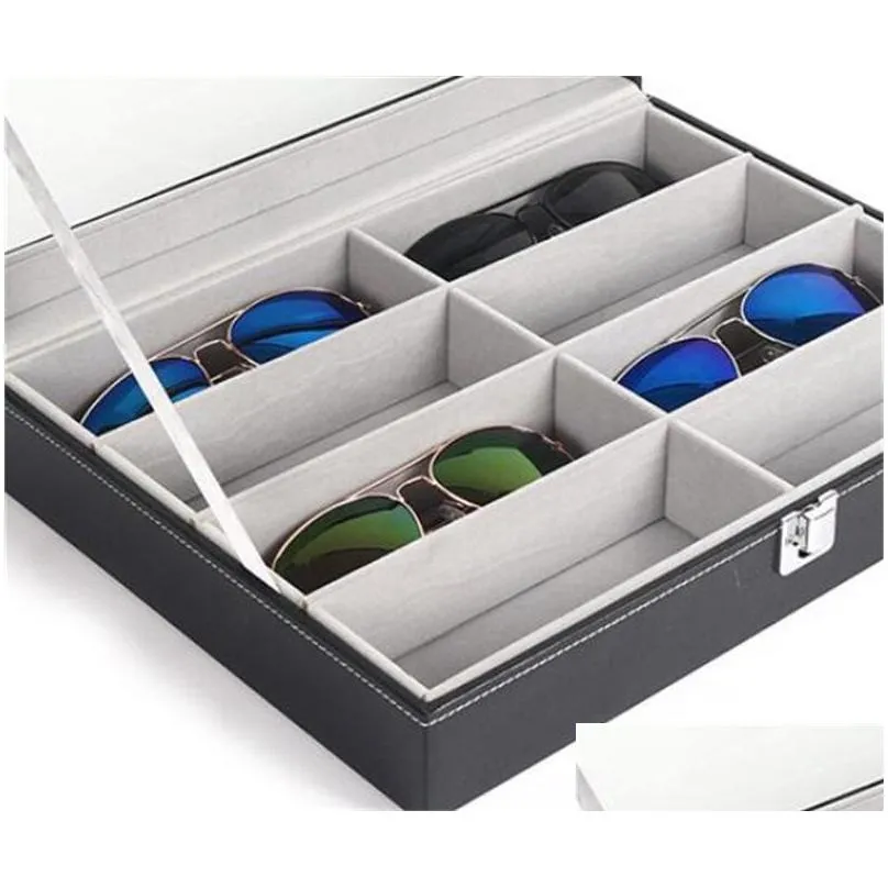 eight grid glasses storage box cortex sunglasses display cases leather density board open lid design fashion black square 22hxc1