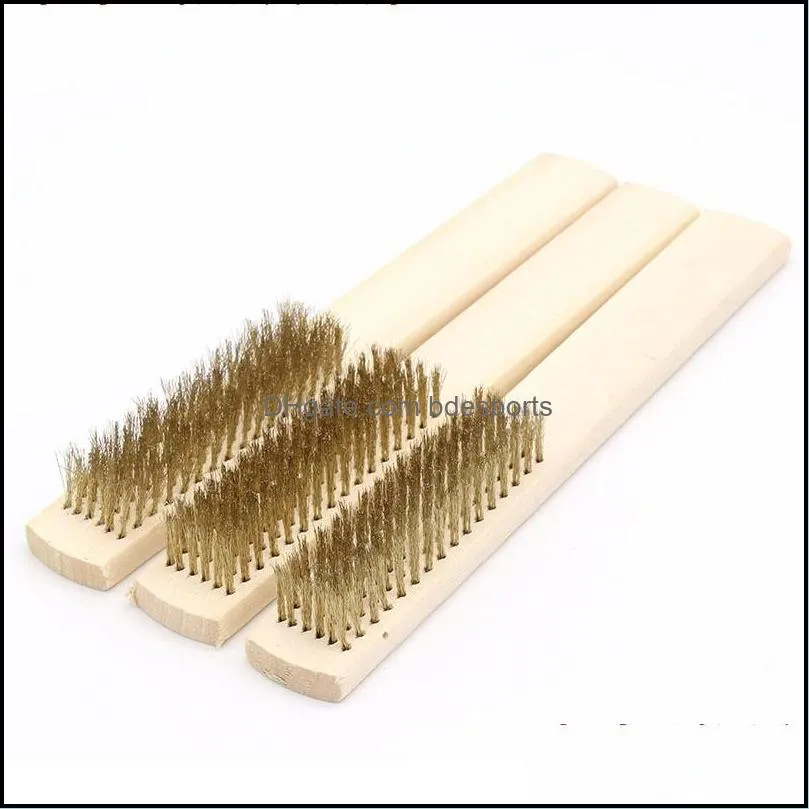 wood handle brass wire copper brush for industrial devices surface inner polishing grinding cleaning 6x16 row hand tool wholesal 73 m2