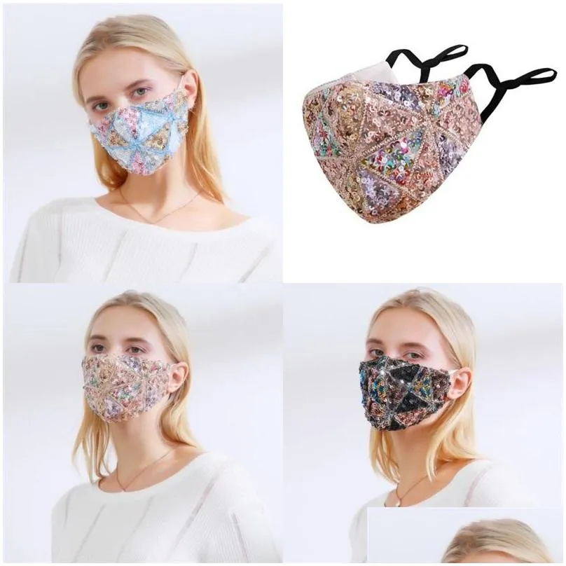 pet sequins cotton mask ventilation keep warm cycling outdoors adult winter face shield windproof filter removable masks 4 6hy