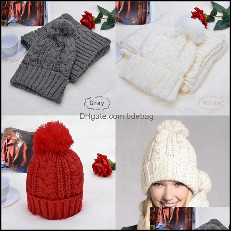 keep warm winter scarf women knitting hairy ball caps twist pattern windbreak cold proof 20dr f2