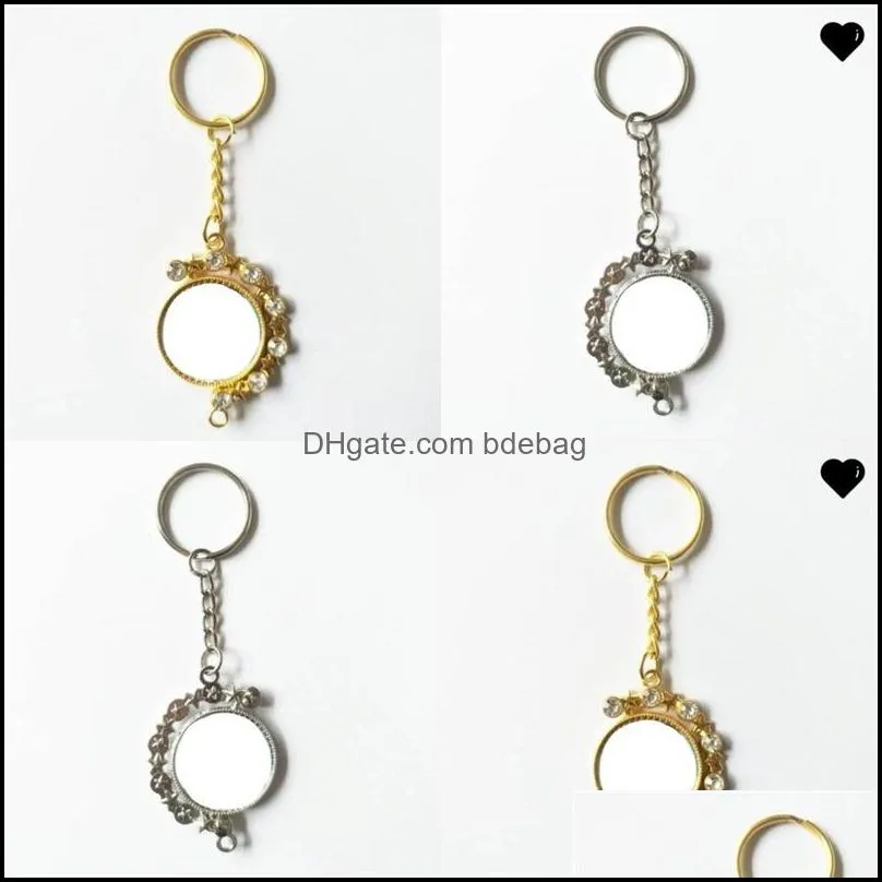 semiring rhinestone party favor key buckles sublimation blank double side rotate keychains women ring fashion charm jewelry accessories 6 5hy