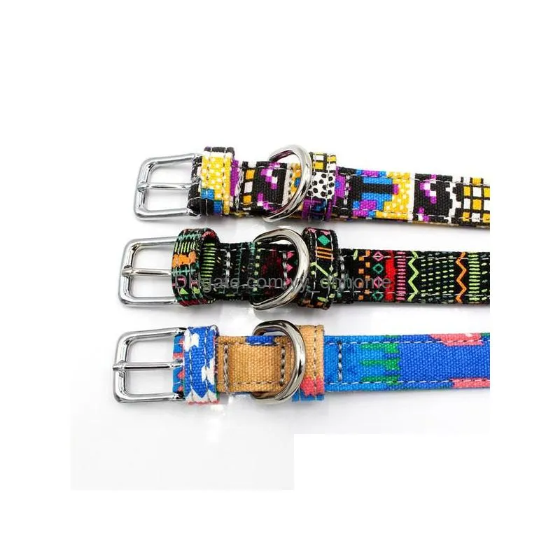 soft canvas colorful print dog collars adjustable pin buckle dog collar rings pet dog supplies
