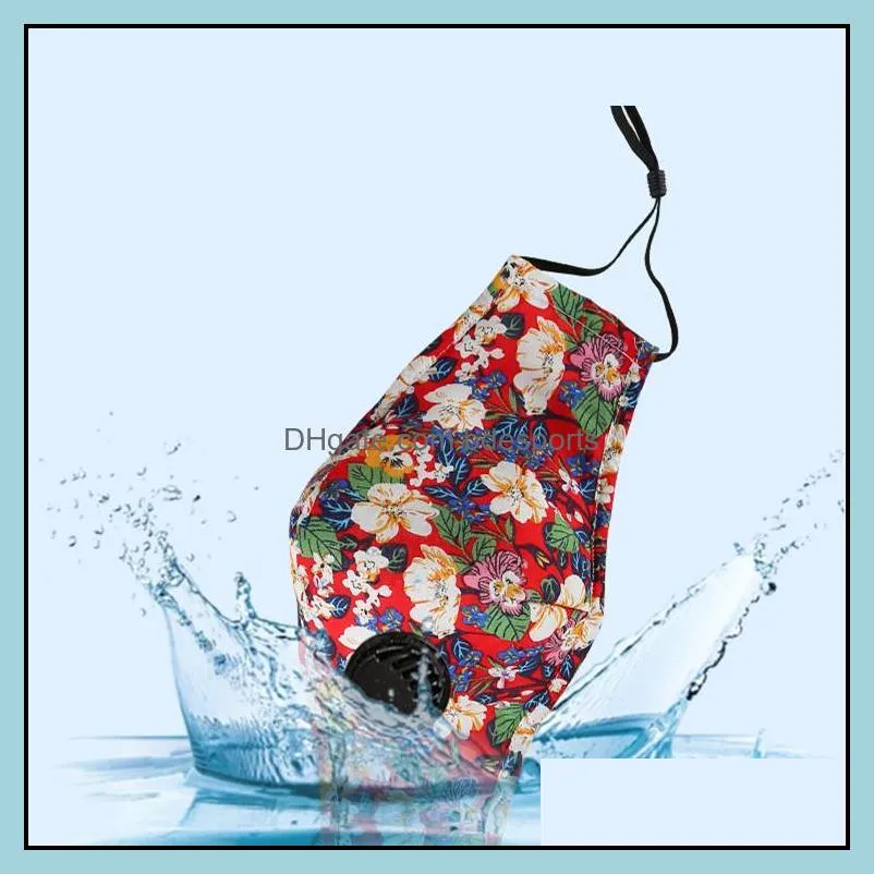 new floral print mask with breather valve with 2pcs filter breathable mouth masks anti dust reusable housekeeping designer mask 87 n2