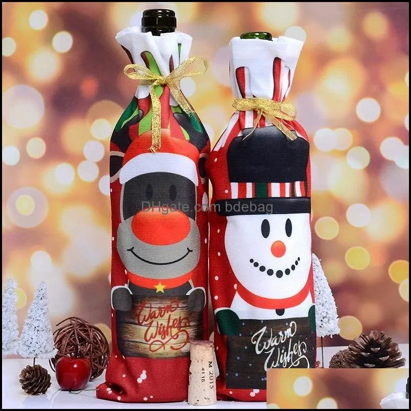 red wines packaging pouch multi color christmas snowman cartoon wine bottle cover dust bag for party table decoration high quality 4jl