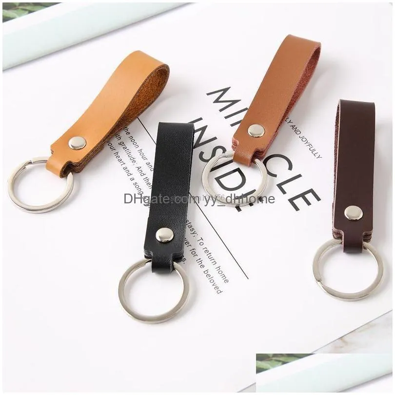 simple car keychain fashion retro leather keychain for men women key ring hangs fashion jewelry 