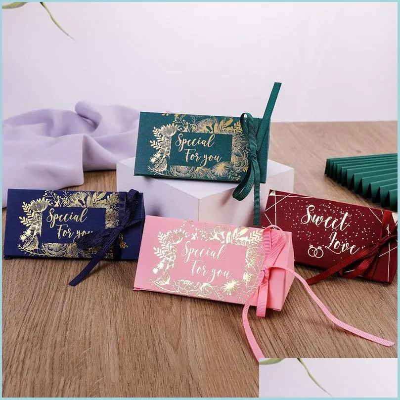 wedding celebration candy box triangles chocolates gift packing boxes gold plated gifts wrap silk ribbon arrival 0 33cy m2