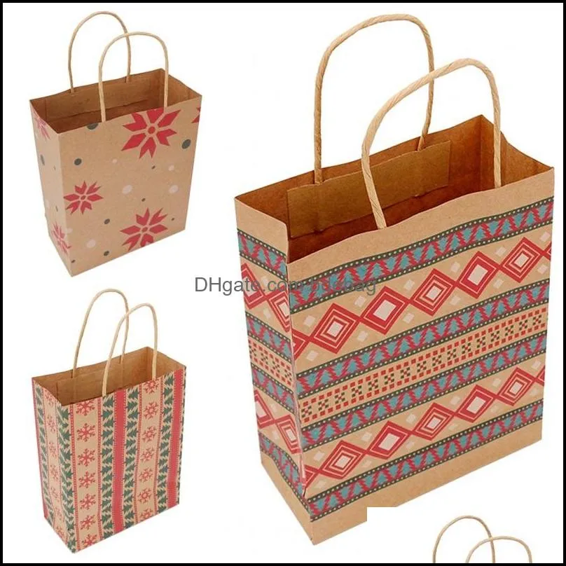 portable candy gifts pouch kraft paper snowflake xmas tree geometric prints packaging bags christmas bag of party decorations 1 06bm