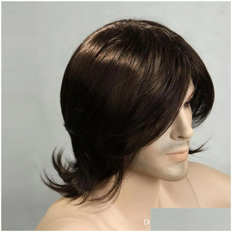 short men synthetic wigs natural black color natural wavy hair short men wigs straight hair black mens wig synthetic heat resistant