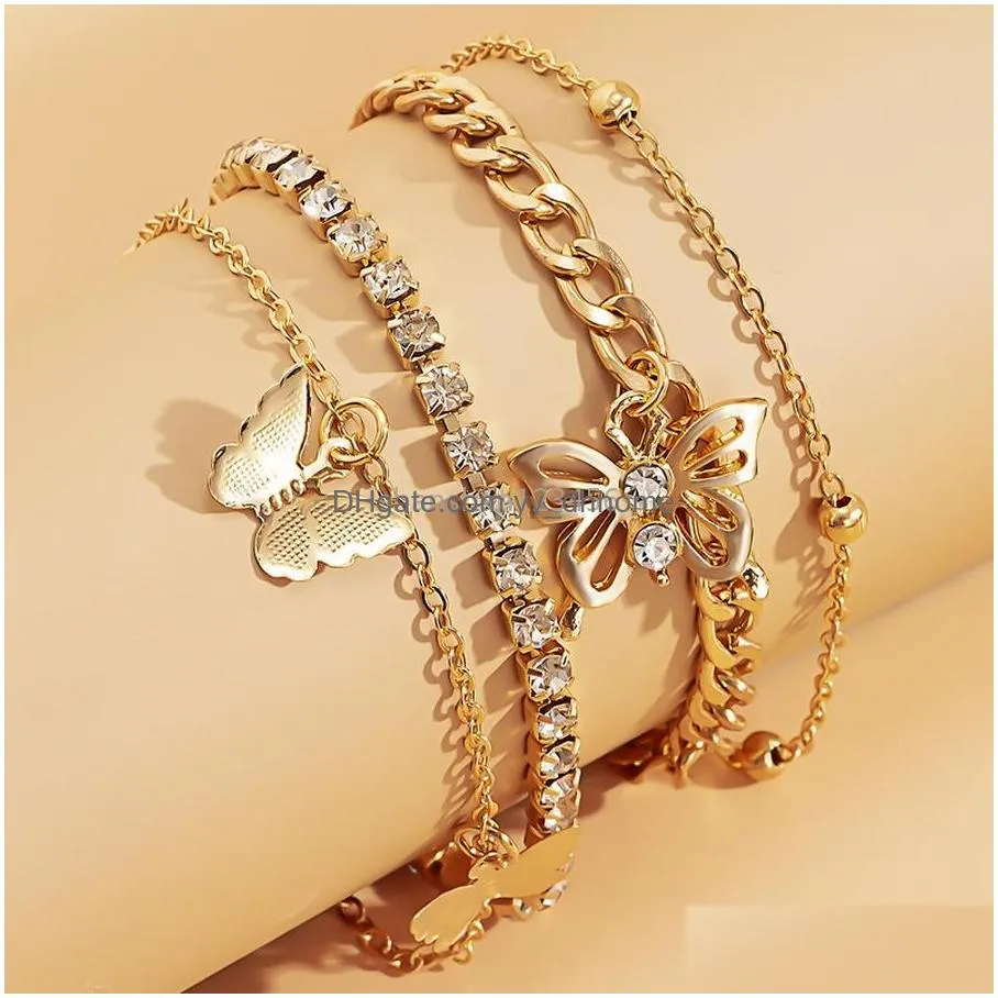 iced out tennis crystal butterlfy anklet silver gold chain anklets bracelet foot for women summer fashion jewelry