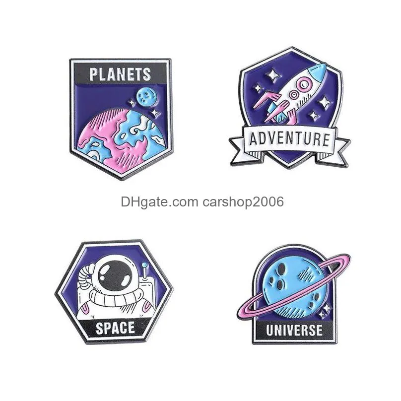 space series enamel pins creative astronaut universe planet adventure brooches 4pcs /set paint brooch for women denim shirt badge jewelry gift bag