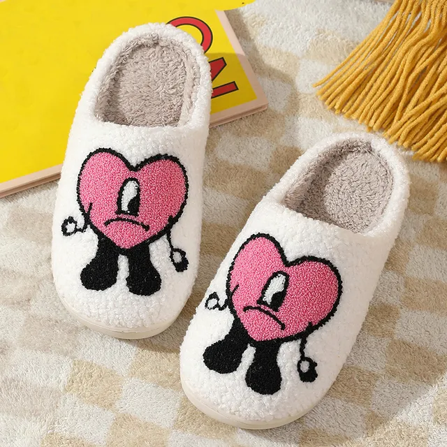 yvvcvv bad bunny slippers love fluffy slippers women warm closed cute plush cotton slippers 2022 home soft winter indoor shoes women 39s slippers