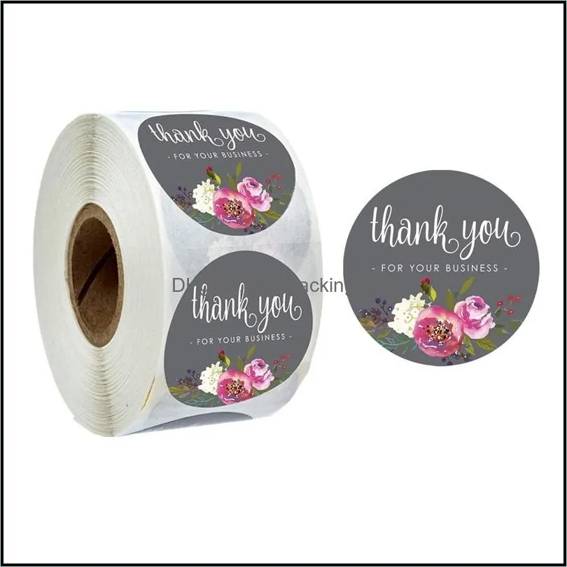 flower pattern thank you sticker circular floral design handmade gift stickers wedding birthday decor label sticky paper 1 2jk