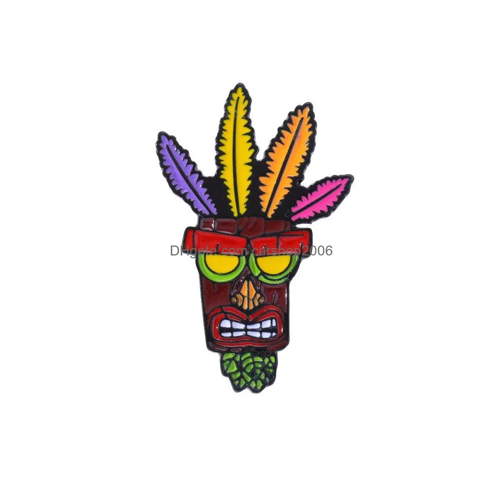 cartoon feather aku mask brooch colorful paint enamel pins zinc alloy brooches for women denim shirt badge fashion amazon film accessories jewelry
