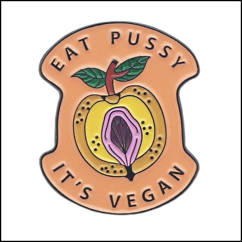 eat pussy its vegan enamel pins and cartoon metal brooch men women fashion jewelry gifts clothes backpack hat lapel badges 1409 d3