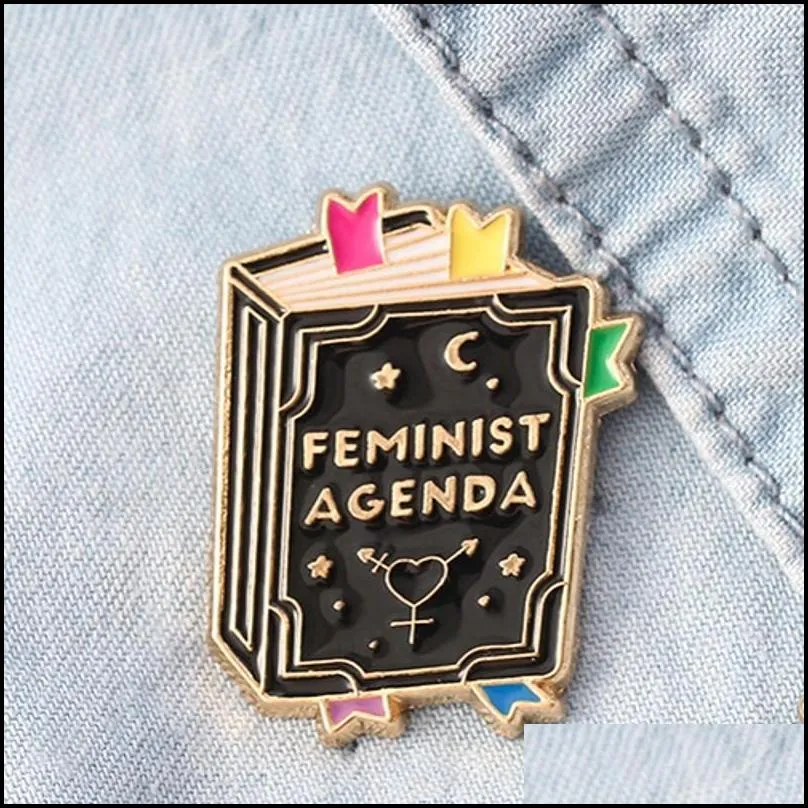 feminist agenda magic spell book brooch pins enamel metal badges lapel pin brooches jackets fashion jewelry accessories 1424 d3