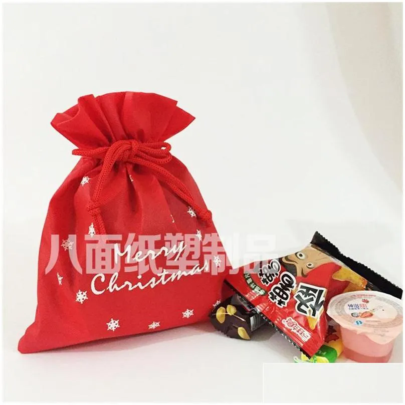 christmas gift pouch storage bag for kids red wedding sweets drawstring bags nonwoven fabric high grade 1 8bm ww