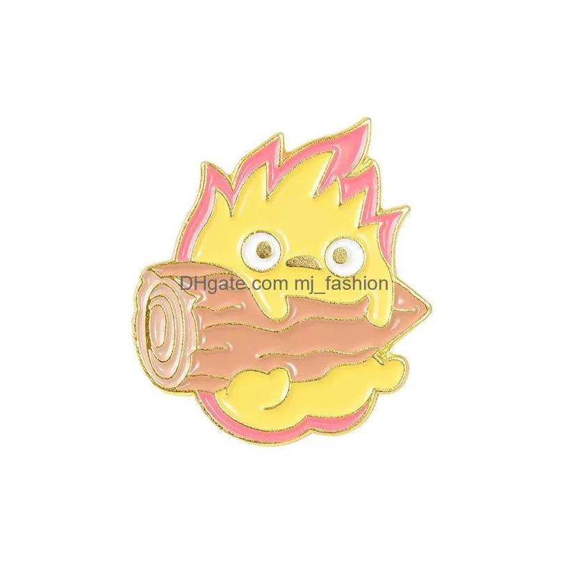 small flame hugs wood enamel brooches cartoon creative custom japanese anime pin fire elf badge personality bag lapel pins buckle jewelry gift for