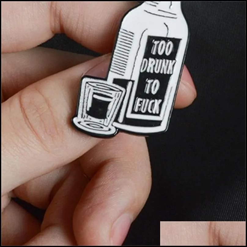 drink wine enamel pin bottle cup badge brooch backpack clothes lapel black white jewelry gift men 6173 q2