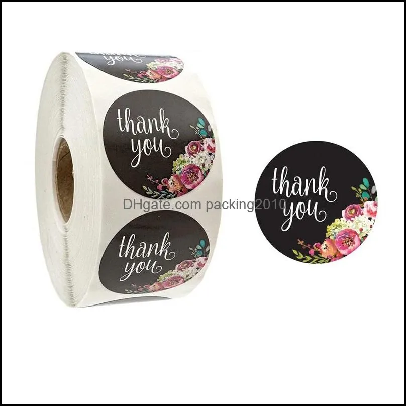 flower pattern thank you sticker circular floral design handmade gift stickers wedding birthday decor label sticky paper 1 2jk