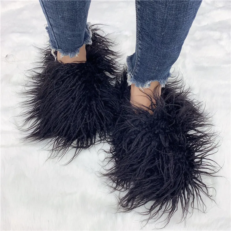 women 39s pink fluffy sheep fur furry slippers custom logo mogolian fur fashion slides women 39s slippers