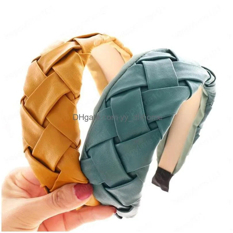  fashion women hairband wide side leather weaving headwear turban solid color hair accessories wholesale