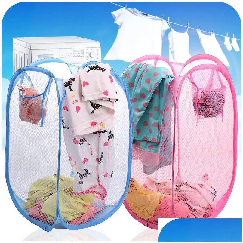 dirty clothes storage laundry basket foldable colorful border white net litter clothing arrangement baskets soft high quality 2 55kq