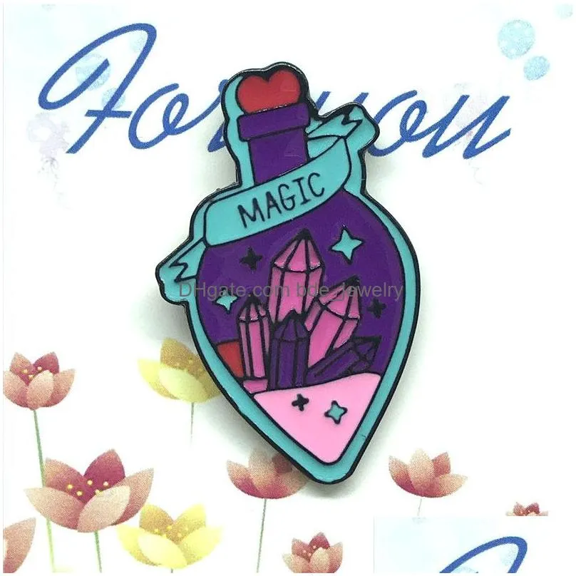 creative purple potion bottle brooches for women magic gemstone enamel badges alloy pin cartoon jewelry antiglare clothes accessories